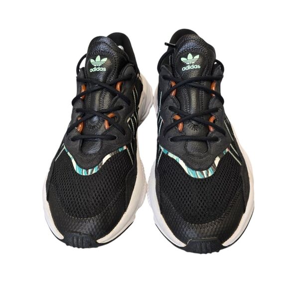 Adidas Men's 10.5 Ozweego Black/Cloud White Tropical Print Sneakers FZ3829 - Picture 2 of 15